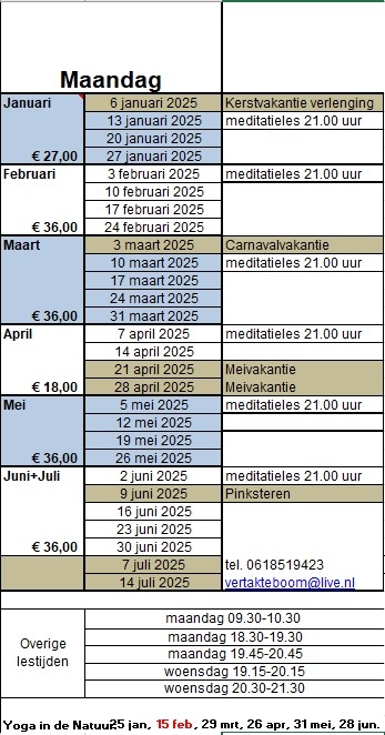 Meditatie-Yoga kalender