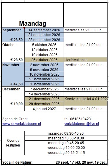 Meditatie-Yoga kalender