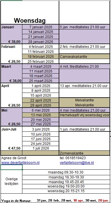 Meditatie-Yoga kalender