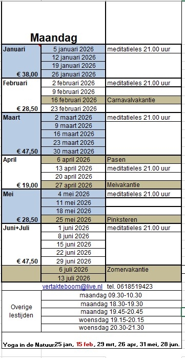 Meditatie-Yoga kalender